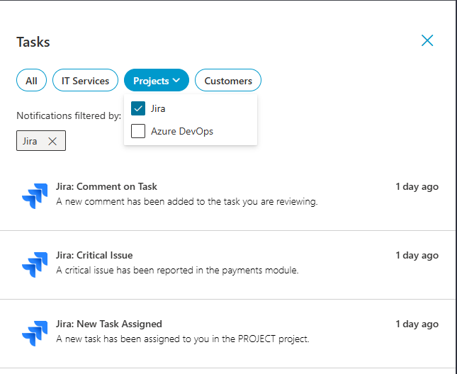 Activity Center Categories Filter