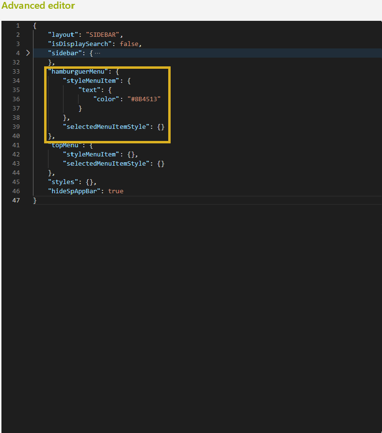 Hamburger Menu Configuration