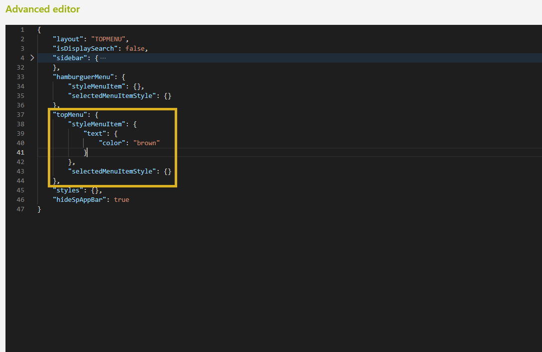 Top Menu Configuration